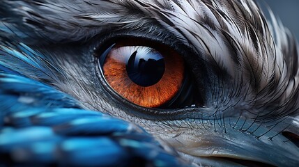 animal feather beak and eye in close up