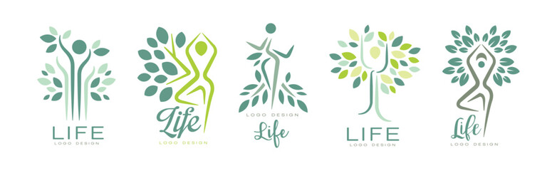 Poster - Life Logo Design with Root and Tree Crown Vector Set