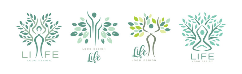 Poster - Life Logo Design with Root and Tree Crown Vector Set