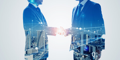Poster - business, network, handshake, shaking hands, cooperation, matching, society, company, recruitment, businessperson, people, customer, target, city, human resources, dx, digital transformation, ict, fut