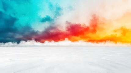 Wall Mural - Aurora Australis or Aurora Borealis over a plain blanketed in snow