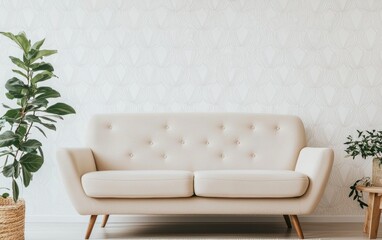 A soft cream-colored sofa in a contemporary interior with minimal decor and bright natural light