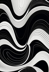 Poster - Abstract Black and White Wavy Line Art Design