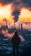 © Infinity - Silhouette of a man observing an industrial sunset and air pollution