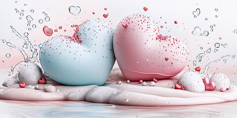 Wall Mural - Festive background with hearts on a light background. Valentine day concept for design