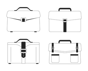 Poster - Four briefcases for professionals black and white 2D line objects set. Business accessories. Workplace essentials isolated clip arts vector outline items collection. Monochrome spot illustrations