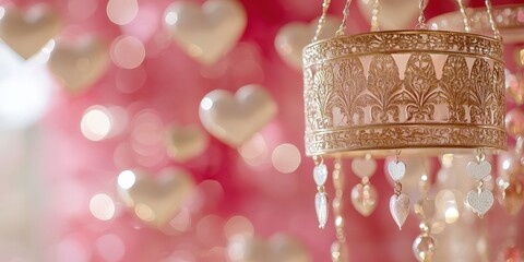 Wall Mural - elegant decorative lantern with heart-shaped bokeh background for romantic and wedding themes