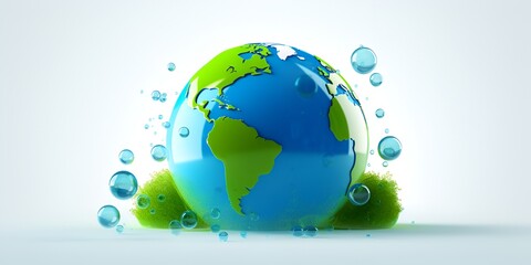 3d cartoon blue and green earth icon, white background, high resolution, no shading detail, soft lig