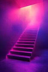 Wall Mural - Glowing pink stairs lead upwards through light.