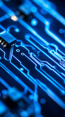 Aufkleber - Electronic abstraction explores intricate circuit designs and vibrant blue patterns in a modern technological environment. Generative AI