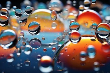 Poster - abstract macro close up of colorful oil and water bubbles creating a vibrant and mesmerizing display