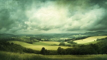 Canvas Print - Rolling Hills Under a Cloudy Sky