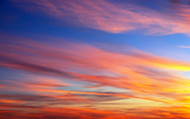 Wall Mural - Fiery orange sunset sky. Beautiful sky.