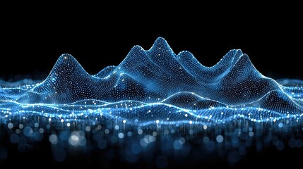 Poster - Abstract Blue Digital Landscape of Glowing Particles