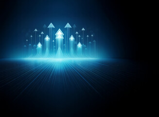 Aufkleber - glowing blue arrows ascend from a digital horizon, symbolizing growth, progress, and technological a