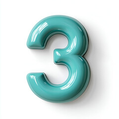 Wall Mural - Glossy teal number three, showcasing a modern design, suitable for decoration or digital graphics.