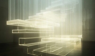 Wall Mural - Glowing, layered, geometric steps and lines in space.