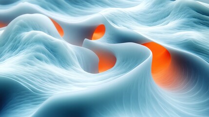 Canvas Print - Abstract blue waves, orange glow, digital art, background texture