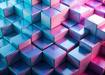 Poster - Abstract 3D Geometric Pink Blue Cube Gradient Pattern Background