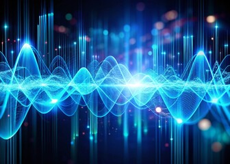 Poster - Abstract Blue Technology Background: Sound Wave Network Connections Music Pulse