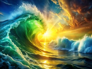 Poster - Abstract Energy Waves: Yellow Green Gradient Background with Copy Space