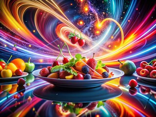Poster - Abstract Futuristic Food Vortex: Swirling Light & Data Digital Art