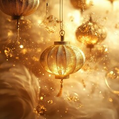 Sticker - glistening golden lanterns illuminating a dreamy atmosphere filled with sparkling lights and warm to