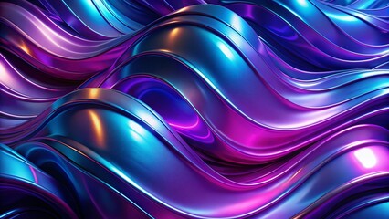Poster - Abstract Purple Blue Glossy Wallpaper Background with Wavy Glowing Texture and Curvy Organic Shapes