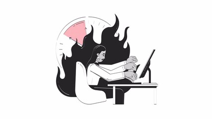 Poster - Overworked professional under deadline pressure hand drawn whiteboard sketch animation. Workplace burnout 4K video. Multitasking stressed office worker animated handdrawn concept pencil drawing