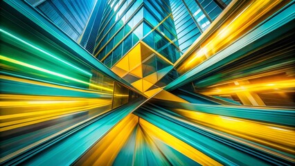Poster - Abstract Teal Yellow Angular Shapes Dynamic Energy Color Contrast Long Exposure Photography