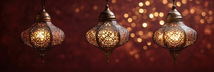 Wall Mural - elegant moroccan lanterns glowing warmly against a rich background – perfect for home decor and atmo