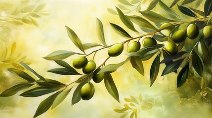 Wall Mural - Green olive oil leaves. Generative AI