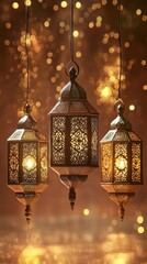 Canvas Print - elegant decorative lanterns illuminating a warm atmosphere with ethereal bokeh lights for festive ce