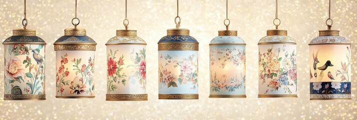 Canvas Print - colorful hand-painted lanterns hanging against a soft ambient background with a touch of warm light