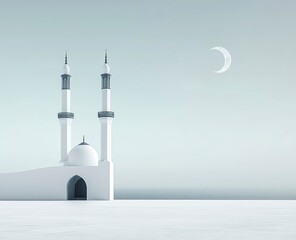 Wall Mural - A minimalist mosque with two minarets against an empty background, symbolizing the simplicity of Ramadan and its spiritual significance. 