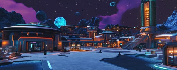 Wall Mural - a bustling space station serving as a hub for intergalactic travel.