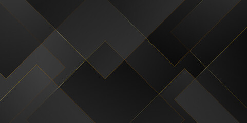 Poster - Design geometric tile gold on black background with triangle shape. Geometric dark material background. Elegant abstract shiny luxury black gold background for wallpaper, banner, cover or Presentation