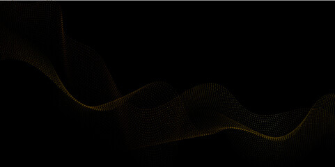 Aufkleber - Abstract wavy dotted curved line dark black background. vector futuristic background with particle waves Beautiful shaped array of glowing line. abstract volume voice technology vibrate and mus.