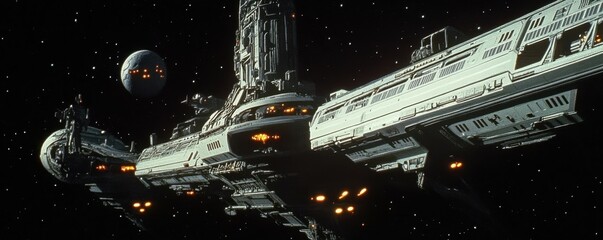 Wall Mural - a bustling space station serving as a refugee center for displaced alien species.