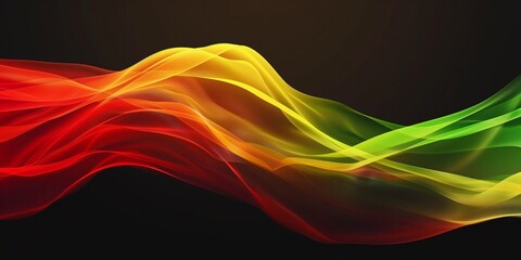 Wall Mural - abstract vibrant waves in red, yellow, and green tones flowing dynamically on a dark background, rep