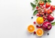 © Pixel Focus AI - Collection of colorful fruits and berries displayed with vibrant colors and natural textures on a clean white surface, providing a representation of healthy and varied food choices. Copy Space