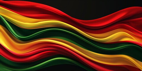 Wall Mural - elegant flowing fabric waves in vibrant red, yellow, and green colors, creating a dynamic and textur