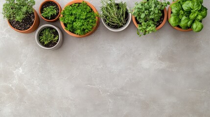 Poster - Overhead shot of potted herbs on a countertop, with room for text.