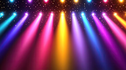 Poster - Overhead view of stage lights in various colors illuminating the background, with room for text or logos in the clear space.