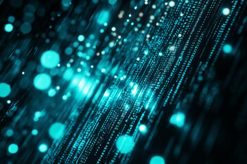 Poster - Blue digital binary data on computer screen background