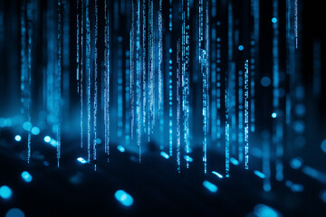 Poster - Blue digital binary data on computer screen background