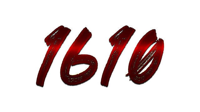 3D blood red number design of 1610 on white background.