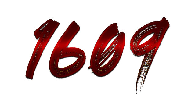 3D blood red number design of 1609 on white background.