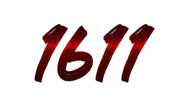 3D blood red number design of 1611 on white background.