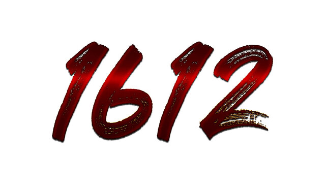 3D blood red number design of 1612 on white background.